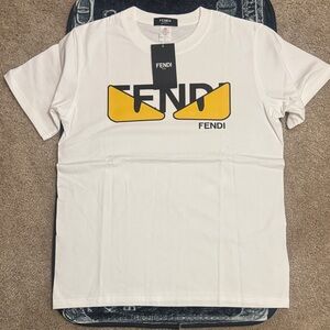 Fendi Men's Tee in White with Yellow Accents